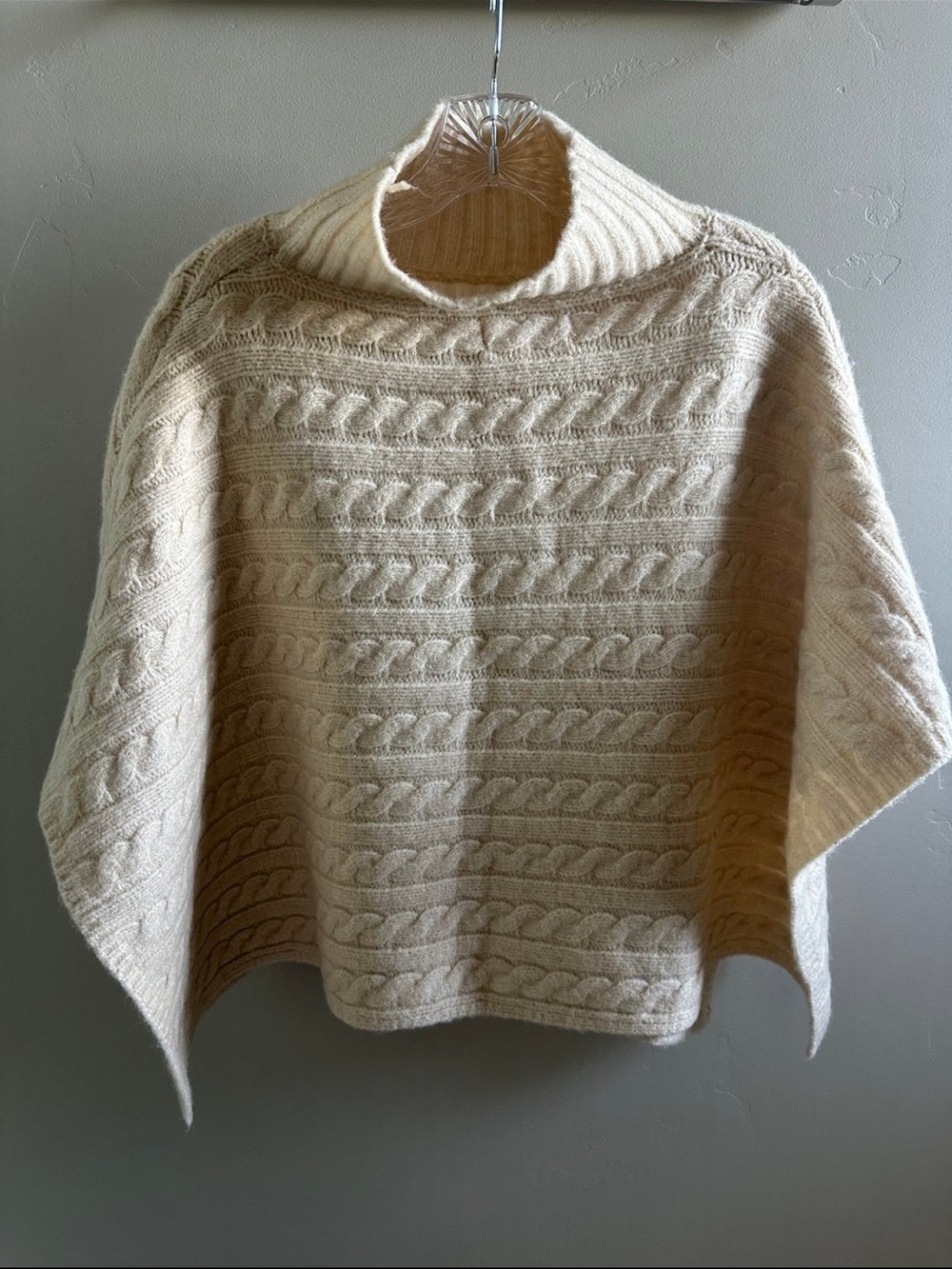 Anthropologie Cream Cable-Knit Turtleneck Poncho